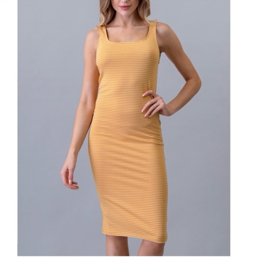 Heart Hips Yellow and White Striped Midi Dress Size Medium